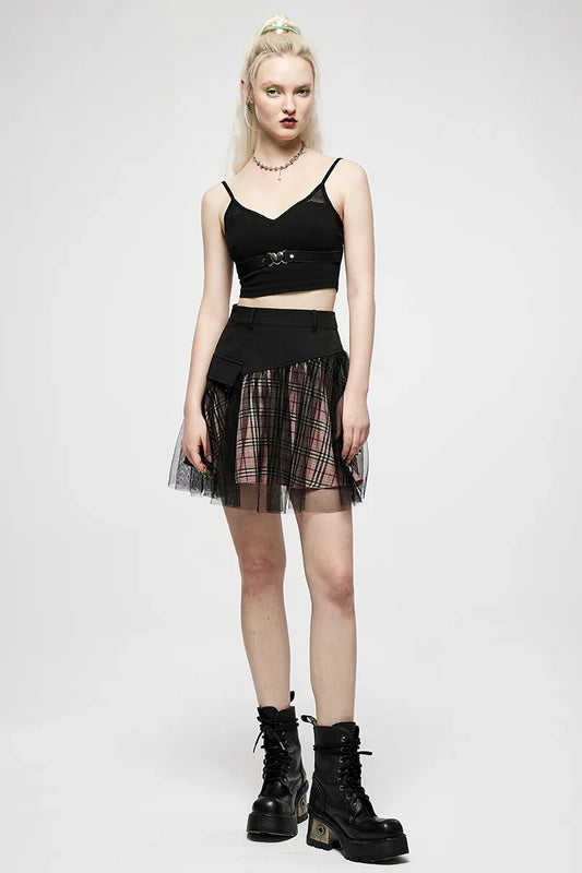 Stijlvolle Vrouwen Mini Jurk met Ruitpatroon en Hoog Taille