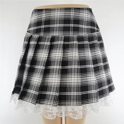 Plaid Mini Rok met Kant en Stijlvolle A-Lijn