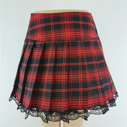 Plaid Mini Rok met Kant en Stijlvolle A-Lijn