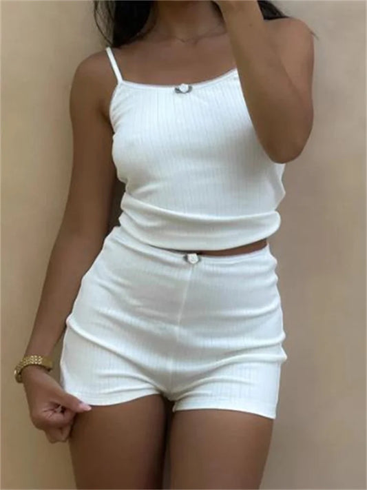 Kanten Crop Top en Korte Broek voor Slapen