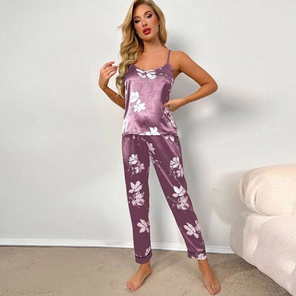 Bloemenprint Mouwloze Tops met Lange Broek Pyjama Set