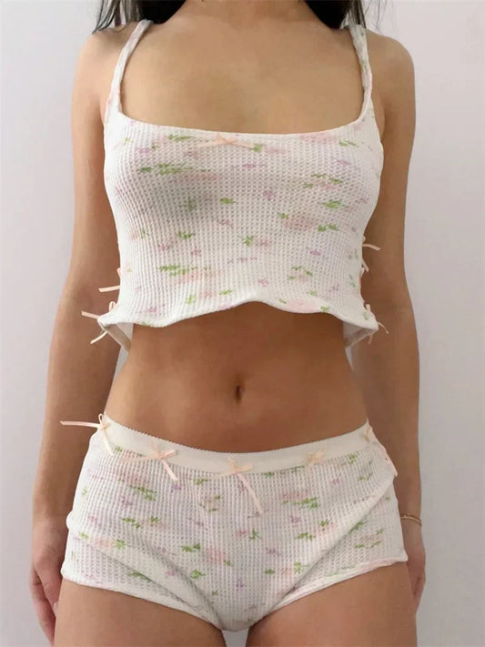 Bloemenmotief Mouwloze Tops met Korte Broek voor Dames