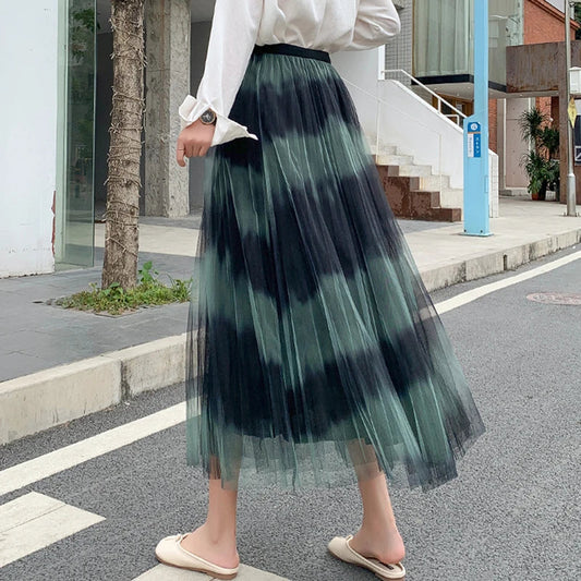 Boho Lange Plissé Rok met Tie Dye Print en Stijlvol Design