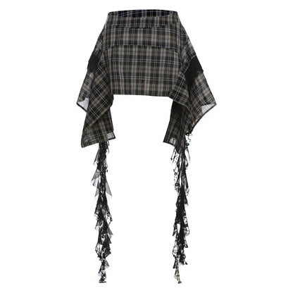 Trendy Vintage Geruite Riem Mini Rok voor Zomer 2024