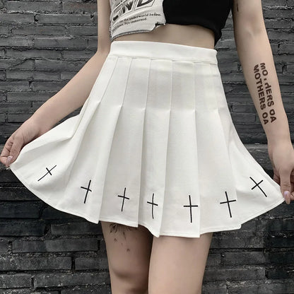 Hoge Taille Gothic Mini Rok met Plissé en Patroon
