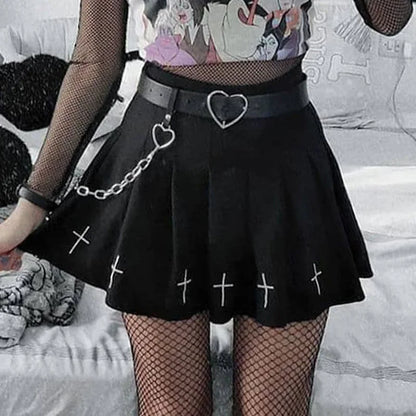 Hoge Taille Gothic Mini Rok met Plissé en Patroon