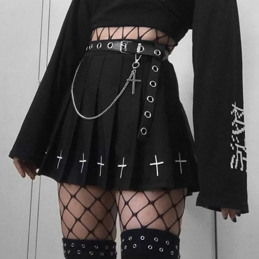 Hoge Taille Gothic Mini Rok met Plissé en Patroon
