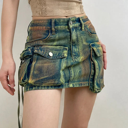 Asymmetrische Zakjes Stijlvolle Denim Rok voor Vrouwen