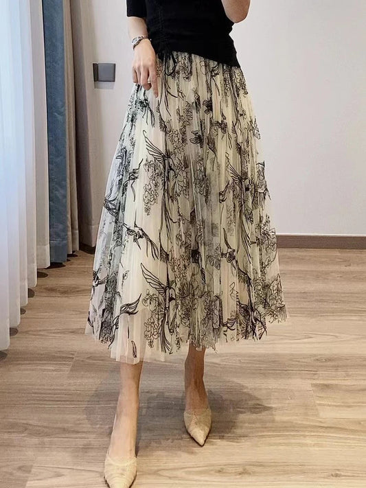 Flockende Bloemen Tulle Gaas Rok voor Dames