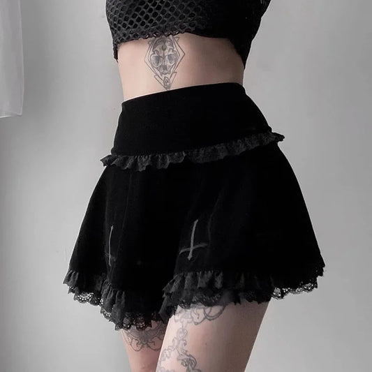 Zwarte Gothic Kantrok met Sexy Zomer Borduursel