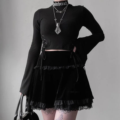 Zwarte Gothic Kantrok met Sexy Zomer Borduursel