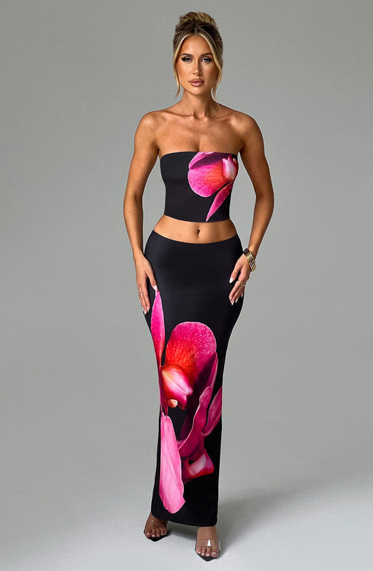 Allegra Maxi Rok Trendy - Zwart Bloemenpatroon Stijlvol