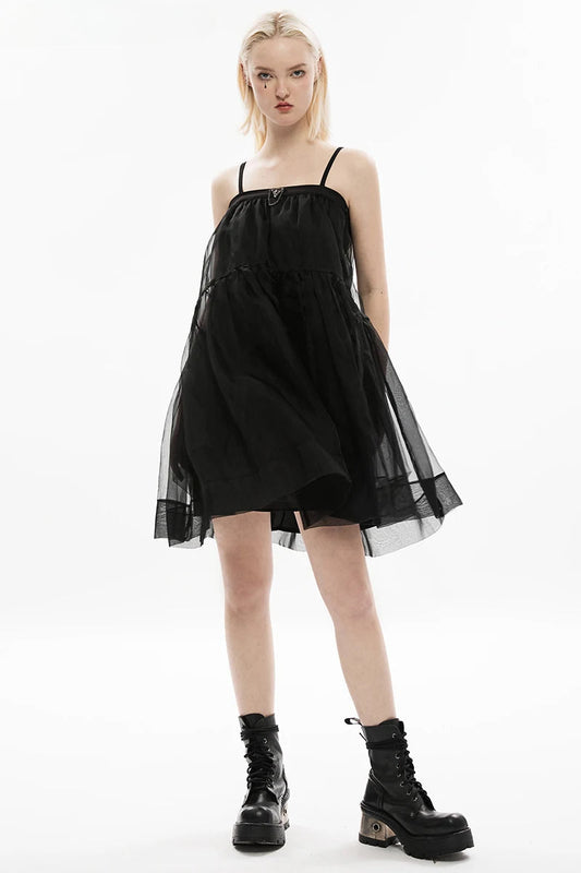 Zwarte Mesh Jurk met Skulls en Vl flags Stijlvol