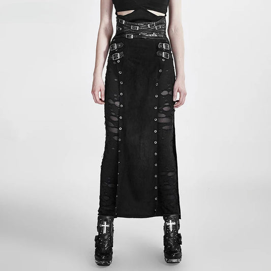 Zwarte Lange Gothic Rok voor Vrouwen met Stijlvolle Pasvorm