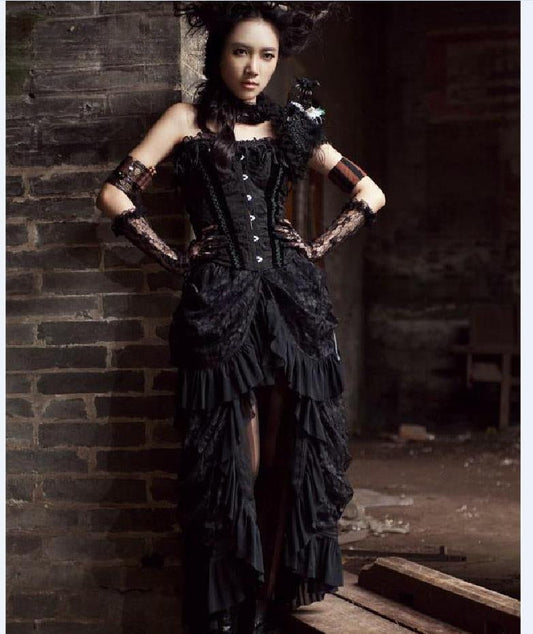 Nieuwe Retro Victoriaanse Lace-Up SteamGothic Lange Rok