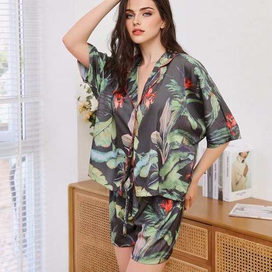 Luchtige Nachtkleding met Tropische Plantenprint voor Dames