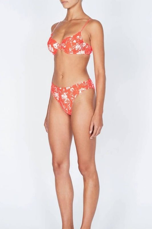 Salmon Bloemen Rimpel Hoog Taille Bikini Onderdeel Stijlvol